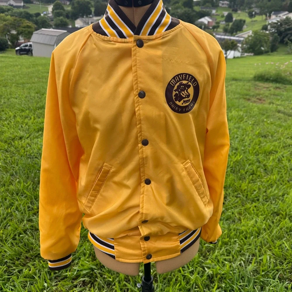 Vintage Mayfield Milk jacket windbreaker. Yellow and brown. Size M. Mean/unisex - Picture 1 of 10